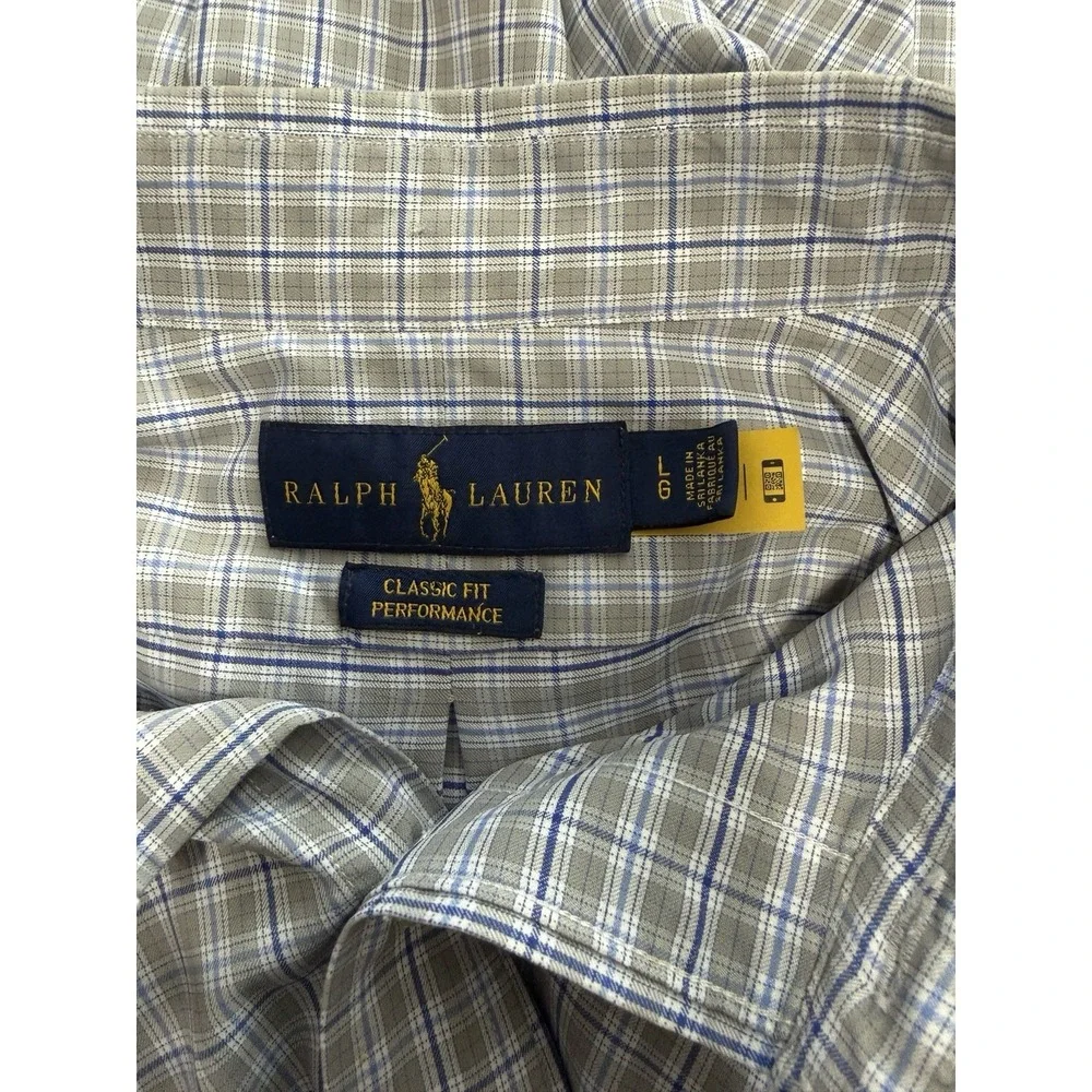 Men's Performance Ralph Lauren Polo Plaid Button Down  Shirt Classic Fit Size L